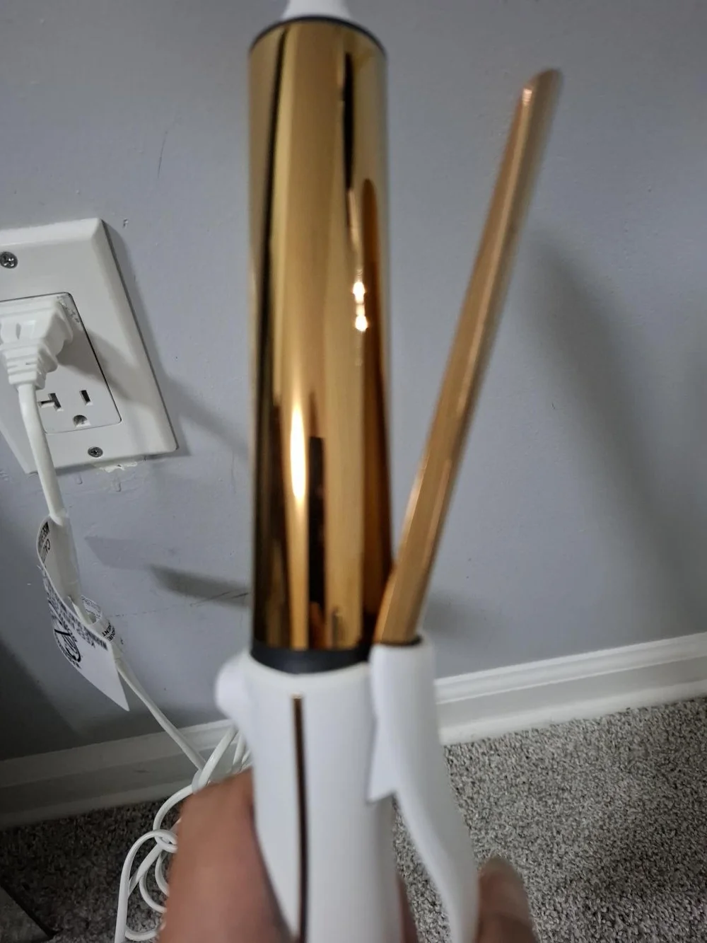 White and Gold Curling Iron for Women Hair